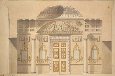 Élévation du mur miroir dans le cabinet de jaspe au pavillon d