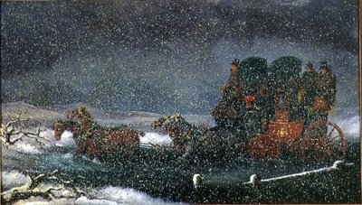 Une diligence traversant un ruisseau dans une tempête de neige - Charles Cooper Henderson