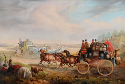 Hull-London Royal Mail rencontrant un chariot de voyage sur la route, vers 1835 - Charles Cooper Henderson