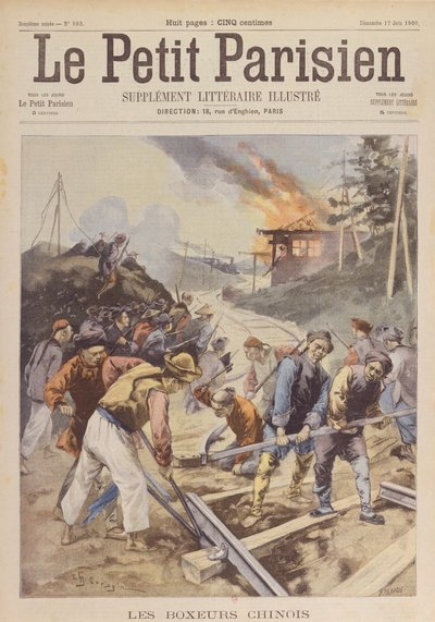La révolte des Boxers (1900-01), les Boxers sabotent le chemin de fer, juin 1900 (impression) - Charles Crespin