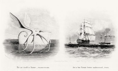 Un calmar géant et deux navires en mer, gravé par George Cooke (1781-1834) - Charles Curtis
