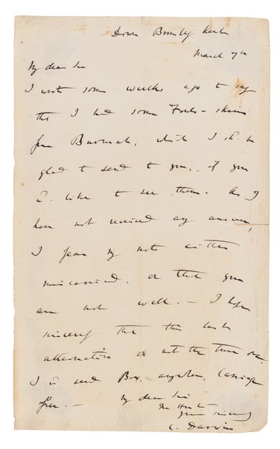 Lettre autographe signée - Charles Darwin