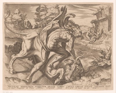 Hercules bedwingt de stier van Kreta - Charles David
