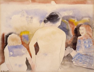 Femme sans titre avec cheveux noirs et deux enfants, début du 20ème siècle - Charles Demuth