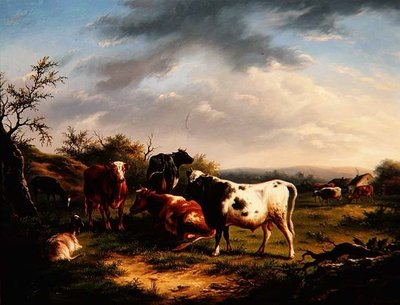 Bétail et moutons dans un paysage (une paire) - Charles Desan
