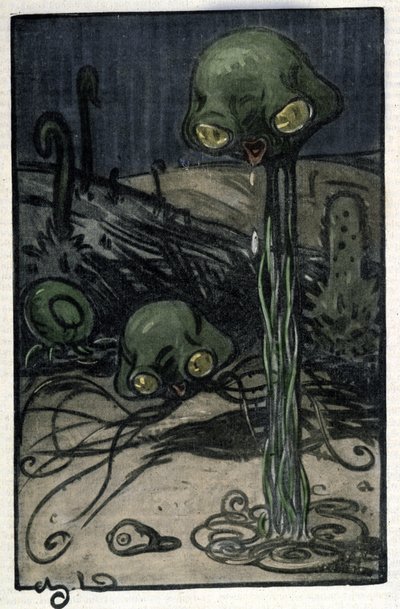 Un habitant de la planète Mars. Illustration de M. Dudouyt (1885-1946) pour le roman de Herbert George Wells (1866-1946) « La Guerre des Mondes » - Charles Dudouyt