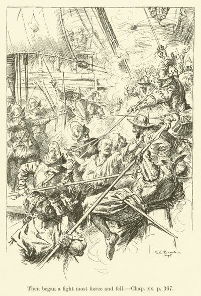 Illustration pour Westward Ho! de Charles Kingsley (gravure) - Charles Edmund Brock