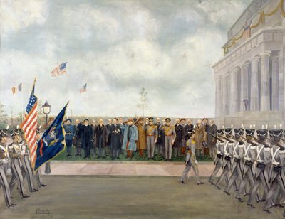 Le maréchal Joffre en mission à Washington inspectant les étudiants de West Point, printemps 1917, par Charles Edmund Brock (1870-1938) - Charles Edmund Brock