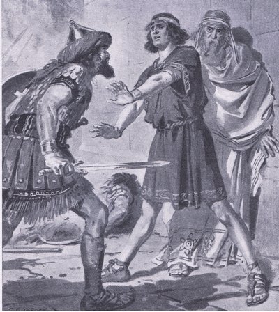 La vie de Crésus sauvée par son fils muet, de My Magazine, pub. 1922 (lithographie) - Charles Edmund Brock