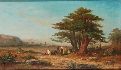 Installation du camp, avec des chameaux au repos - Charles Edouard (attr.to) Frere