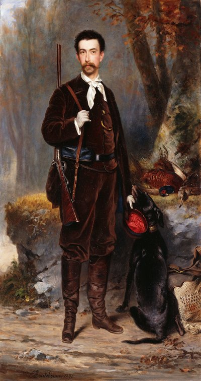 Un chasseur avec un chien - Charles Edouard Boutibonne