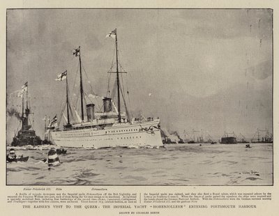 La visite du Kaiser à la Reine, le yacht impérial Hohenzollern entrant dans le port de Portsmouth - Charles Edward Dixon