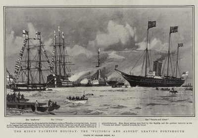 Les Vacances Nautiques du Roi, le Victoria et Albert quittant Portsmouth - Charles Edward Dixon