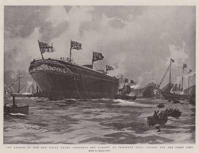 Le lancement du nouveau yacht royal Victoria et Albert à Pembroke Dock, à flot pour la première fois - Charles Edward Dixon