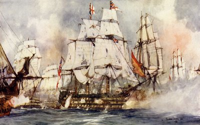 La Victoire à Trafalgar. Le vaisseau amiral de Nelson approchant le Santissima Trinidad - Charles Edward Dixon
