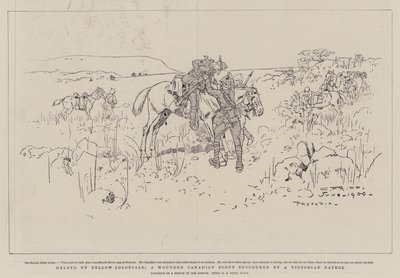 Aidé par des compatriotes, un éclaireur canadien blessé secouru par une patrouille victorienne - Charles Edwin Fripp