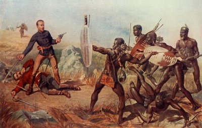 Lieutenants Melvill et Coghill du 24e régiment mourant pour sauver les couleurs de la reine - Charles Edwin Fripp