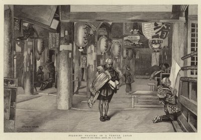 Pèlerins priant dans un temple, Japon - Charles Edwin Fripp