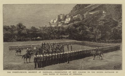 Le vingt-quatrième régiment à Isandlwana, présentation de nouvelles couleurs au deuxième bataillon par Lord Napier de Magdala à Gibraltar - Charles Edwin Fripp