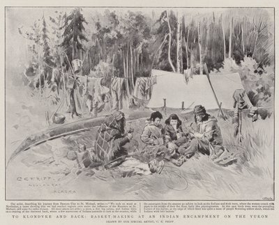 Vers le Klondyke et retour, fabrication de paniers dans un campement indien sur le Yukon - Charles Edwin Fripp