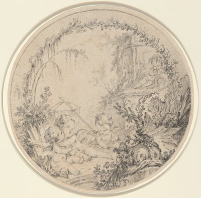 Trois putti avec un filet de pêche - Charles Eisen