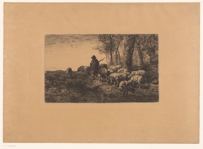 Berger avec un groupe de cochons - Charles Emile Jacque (attributed to)