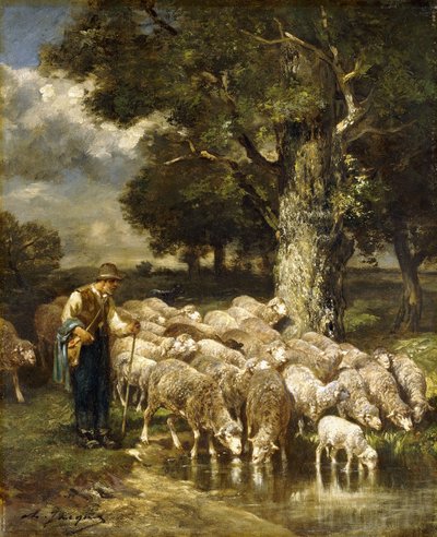 Un berger gardant son troupeau - Charles Emile Jacque