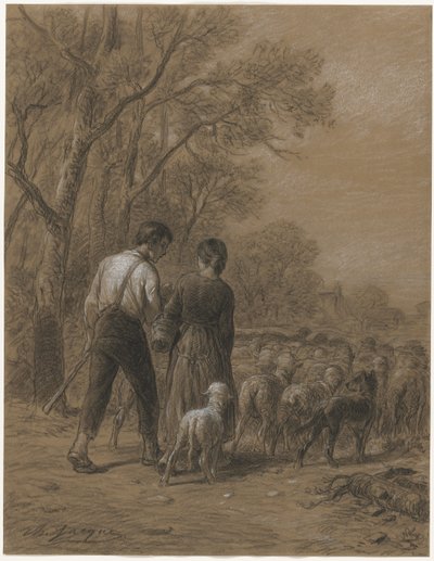 Rentrer les moutons, 1800s - Charles Emile Jacque