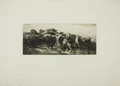 Vaches Buvant à la Rivière - Charles Emile Jacque