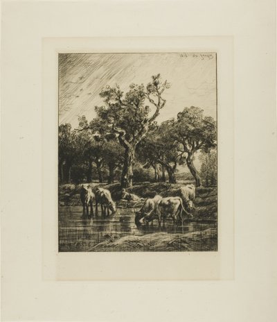 Vaches à un abreuvoir - Charles Emile Jacque