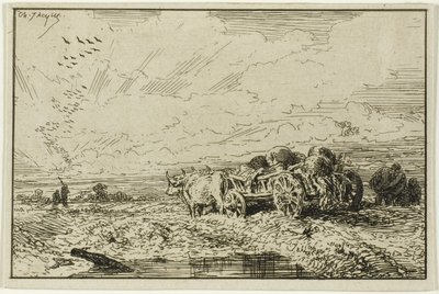 Paysage avec chariot tiré par des bœufs - Charles Emile Jacque