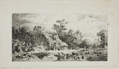 Paysage avec chaumières - Charles Emile Jacque