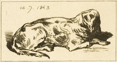Chien couché - Charles Emile Jacque