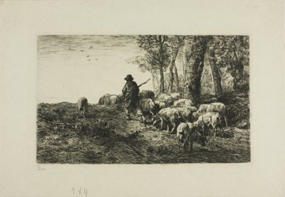 Homme avec un troupeau de cochons - Charles Emile Jacque
