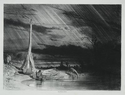 Le pêcheur, temps pluvieux - Charles Emile Jacque