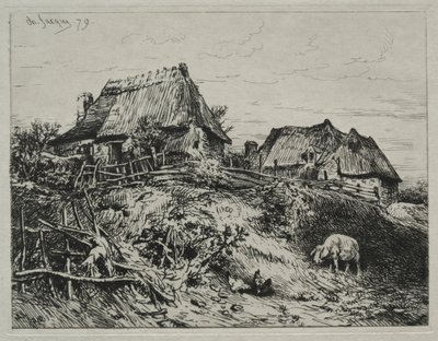 Deux cottages sur une berge - Charles Emile Jacque