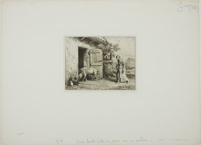 Femme ramenant ses cochons à la maison - Charles Emile Jacque