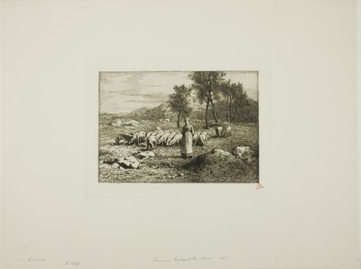 Femme surveillant un troupeau de cochons - Charles Emile Jacque