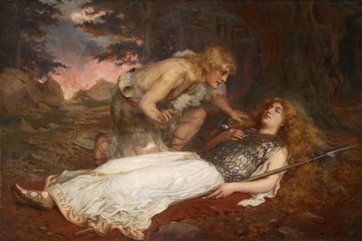 Siegfried (Sigurd) et Brünnhilde (Brunehild) par Butler, Charles Ernest (1864-1933). Huile sur toile, taille : 130x200 - Charles Ernest Butler