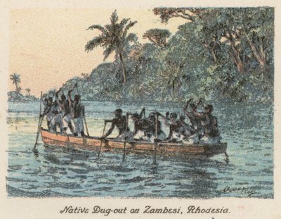 Afrique du Sud : Pirogue indigène sur le Zambèze, Rhodésie - Charles Ernest Peers