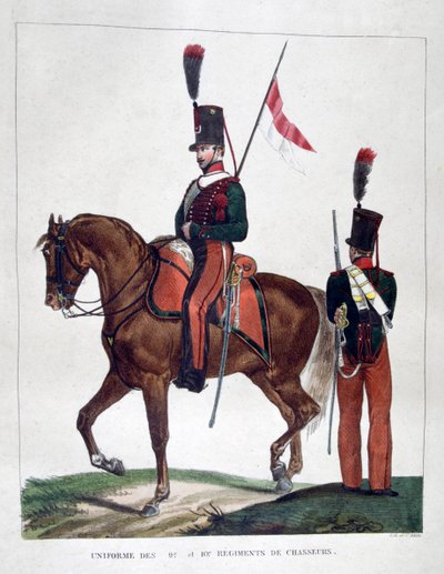 Uniformes du 9e et 10e régiment de chasseurs montés, 1823 - Charles Etienne Pierre Motte