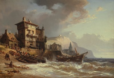 Halage des bateaux sur la côte de Bretagne, 19ème siècle - Charles Euphrasie Kuwasseg