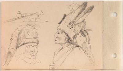Études de Palaneapape (Frappe-par-Ree ou Frappe-par-Arikara) et un Travois de Chien (feuille 21 verso) - Charles Ferdinand Wimar