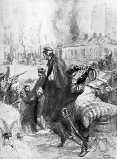 Fusiliers marins impliqués dans une bataille de rue à Dixmude, Flandre, Belgique, 1914 - Charles Fouqueray
