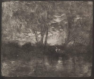 Vaches à un abreuvoir, impression originale 1862, imprimée en 1921 - Charles Francois Daubigny