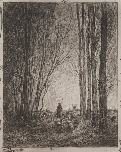 Rassemblement du troupeau, impression originale 1862, imprimée en 1921 - Charles Francois Daubigny