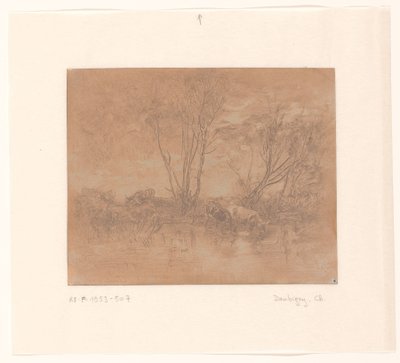 Paysage avec des vaches buvant - Charles Francois Daubigny