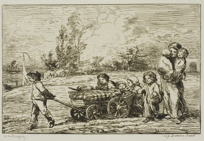 Déménagement avec le chariot (Les meubles du bateau) - Charles Francois Daubigny