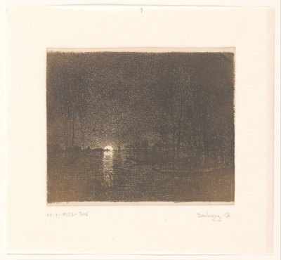 Vue nocturne sur un lac (effet de nuit) - Charles Francois Daubigny