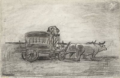 Chariot à bœufs, profil sombre contre le ciel - Charles Francois Daubigny